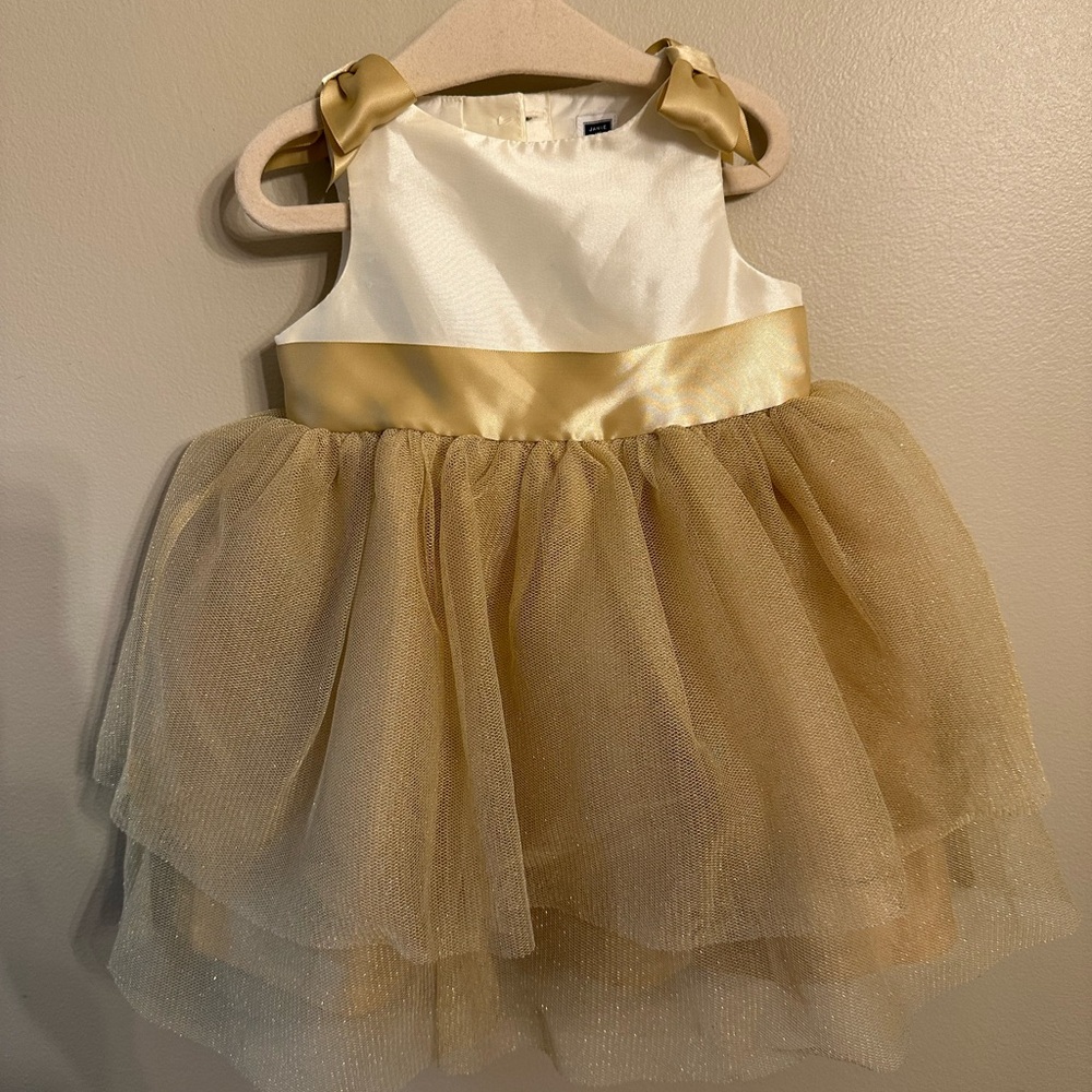 Janie and Jack Cream and Gold Satin Dress